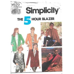 Simplicity SYMÖNSTER #7522 för fröknars kavaj med sjal eller skårad krage, storlekar 18 till 24, oklippt vävnad, ca 1991