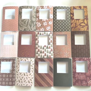 Tri-Fold APERTURE Cards - CHRISTMAS Earth Tones, Your Choice, For Stitching or Photos, 2.5&quot; Square Opening, With Envelopes
