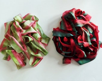 SILK RIBBONS - Hand-Dyed Extra Wide 1.5" or 4cm, 60" lengths, 100% silk, Bias Cut, For Embroidery, Crafts, Sewing, Your Choice!
