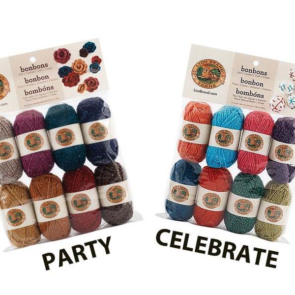 Crafting Yarns - Lion Brand BONBONS - Metallic Acrylics in a set of 8 Colours, 10 grams & 38 yards each, Sport Weight #2, Your Choice