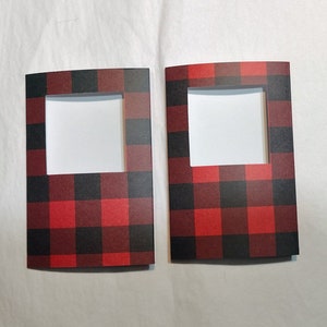 Jeu de 2 cartes à ouverture rabattables en 3 - Carrés BUFFALO, tissu canadien, pour la fabrication de cartes, ouverture carrée de 2,5 pouces, avec enveloppes