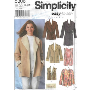 Simplicity SEWING PATTERN #5306 for Misses' Coat, Jacket, Vests, Sizes XS to M, Uncut Tissue, c2003