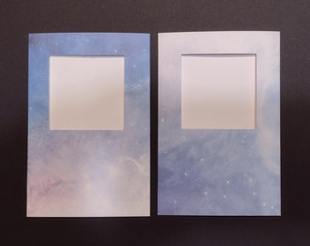Tri-Fold APERTURE Cards - Set of 2 CELESTIAL BLUES, Starry Sky, For Stitching or Photos, 2.5" Opening, With Envelopes