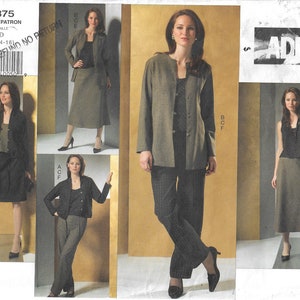 Vogue SYMÖNSTER för damjacka, topp, kjol, byxor, storlekar 12 till 16, ADRI-design, längdvariationer, oklippt vävnad, ca 2005
