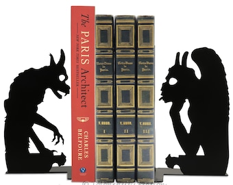 Metal bookends Notre Dame de Paris,gargoyle monster Stryge,chimera mitologia,gothic cathedral style,mythical creatures,medieval sculptures