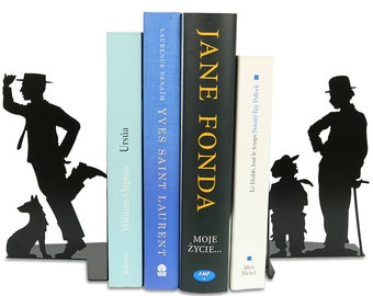 Bookends Charlie Chaplin and Buster Keaton,metal decoration,hollywood silent cinema,movie the kid,famous movie scenes,comedy actors male