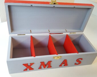 Tea Caddy Xmas - Santa is coming to town, 4 compartments in long