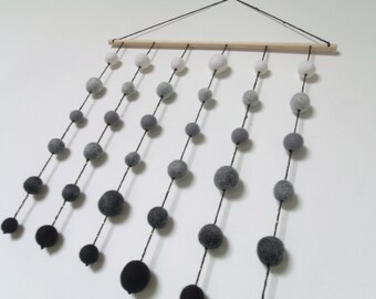 Suspension weaving Mobile white felted balls