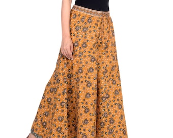 smart ethnic cotton yellow and green printed palazzo/indian pant/floral print/