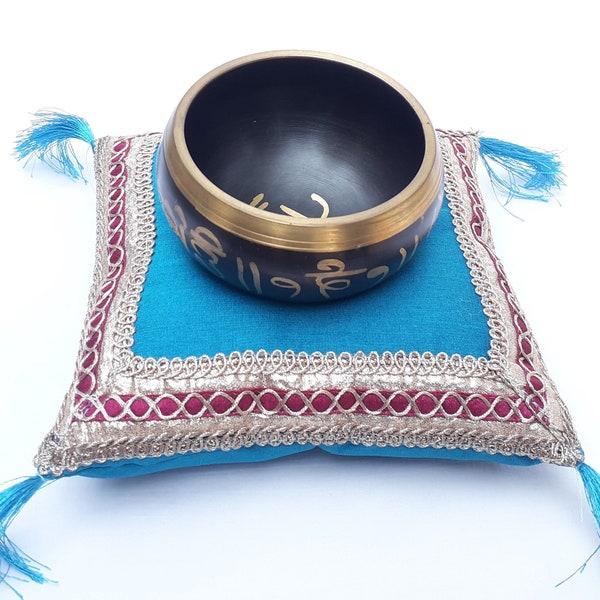 Designer singing bowl cushion/ Indian design singing bowl cushion/ Sky blue singing bowl cushion/ Ethnic style singing bowl cushion