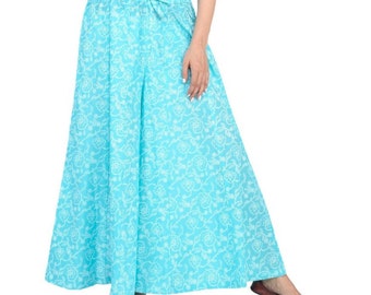 smart ethnic cotton sky blue and white printed palazzo/indian pant/floral print/