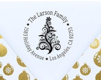 Holiday address stamp - return address stamp - Christmas personalized address stamp - CR2