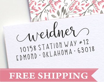 Calligraphy Address Stamp, Return Address Stamp, Swash Address Stamp, Swirls Handwritten Address Stamp, Cursive Address Stamp (E45)