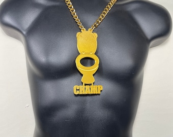 Custom Toilet seat poop trophy Bling & Chain ( PLA plastic Bling and aluminium Plated chain)