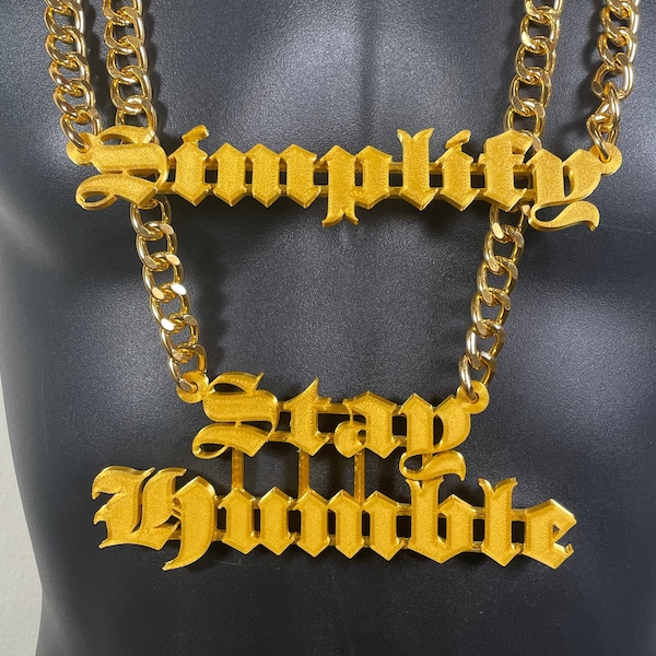 Custom old English  Name Bling & Chain ( PLA Plastic Bling with Aluminum Plated chain)