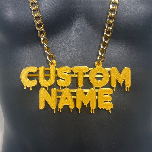 Custom Name Bling & Chain ( PLA Plastic Bling with Aluminum Plated chain) - Default style is Drip unless specified.
