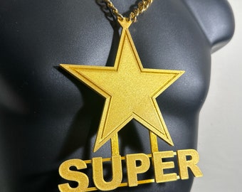 Star Custom Text Bling & Chain ( PLA Plastic Bling with Aluminum Plated chain)
