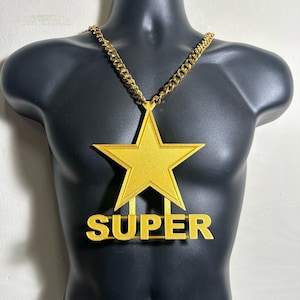 Star aangepaste tekst bling en ketting (PLA plastic bling met aluminium vergulde ketting)
