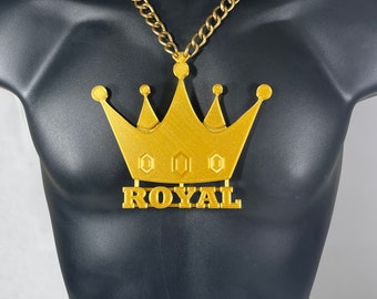 Bling et chaîne avec texte personnalisé Crown King/Queen (Bling en plastique PLA avec chaîne plaquée aluminium)