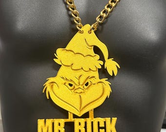 Custom Grinch Christmas Holiday Bling & Chain ( PLA plastic Bling and aluminium Plated chain)