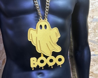 Halloween ghost pendent and chain, Halloween costume ( PLA plastic Bling and aluminium Plated chain)