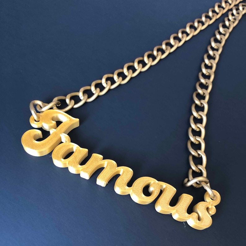 PLA plastic Bling and aluminium Plated chain Script font Custom Text Bling /& Chain