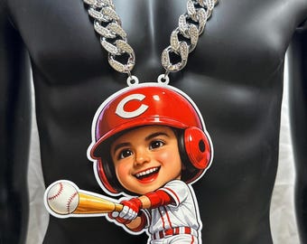 Baseball Sports league Custom Full Color Logo Turnover Sports Team Bling| UV printed on Acrylic | Company Logo Medallion | Game day necklace