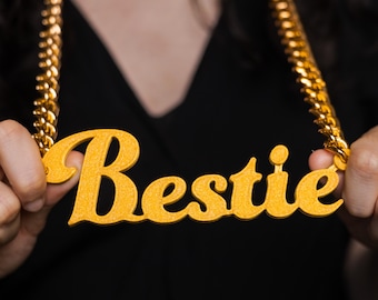 Script font Custom Text Bling & Chain ( PLA plastic Bling and aluminium Plated chain)
