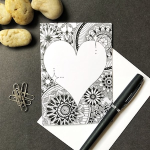 Cartões de casamento, design de coração de amor, cartão de coração de amor, cartão de felicitações personalizado, cartão de aniversário, estacionário, cartão de arte Zentangle