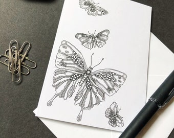 Butterfly Card, Pretty Greeting Cards, Butterfly Art, Handmade Card, Butterflies Card, Butterflies Gift, Beautiful Stationery, Coloring Card