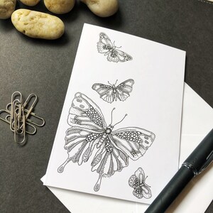 Cartão de borboleta, lindos cartões comemorativos, arte de borboleta, cartão feito à mão, cartão de borboletas, presente de borboletas, lindos artigos de papelaria, cartão para colorir