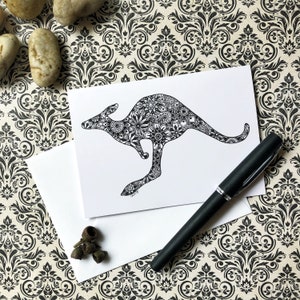 Cartões australianos, cartões comemorativos de arte canguru, arte australiana, cartões australianos, Roo, arte Zentangle, cartões feitos à mão, cartões ilustrados