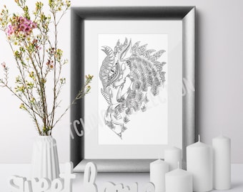 Dragon Art Print, Dragon Illustration, Fantasy Art, Mythological Art, Dragon Face Drawing, Mother of Dragons, Fantasy Decor, Zentangle Art