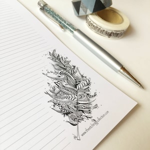 Feather Letter Writing Set, Feather Stationary Set, Feather Design Note Paper, Persoonlijk Stationair, Set van Letter Writing Paper, Boho Paper
