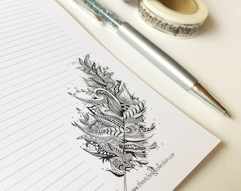 Feather Letter Writing Set, Feather Stationary Set, Feather Design Note Paper, Personal Stationary, Set of Letter Writing Paper, Boho Paper