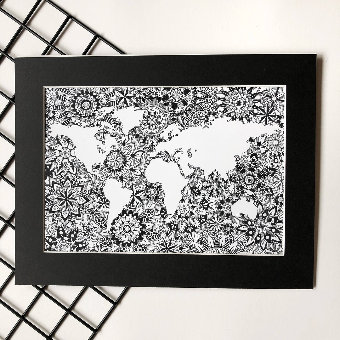 World Map Wall Art, World Map Print, Wanderlust Art, Travel Decor, Mandala Wall Art, Map of the