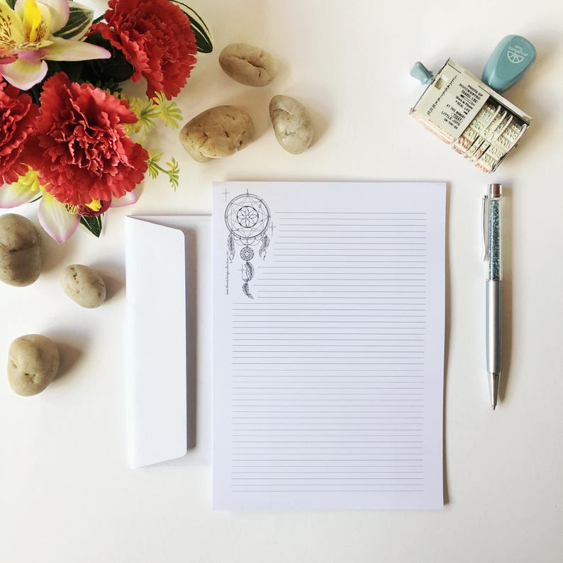 Dreamcatcher Letter Writing Set, Dreamcatcher Stationery Set, Boho Stationery, Cute Stationery, Personal Stationery, Monochrome Paper Set, image 7
