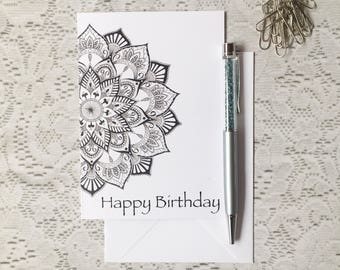 Happy Birthday Cards, Birthday Greeting Cards, Zentangle Greeting Cards, Personalised Cards, Hand Drawn Cards, Illustrated Greeting Cards