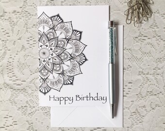 Happy Birthday Cards, Birthday Greeting Cards, Zentangle Greeting Cards, Personalised Cards, Hand Drawn Cards, Illustrated Greeting Cards