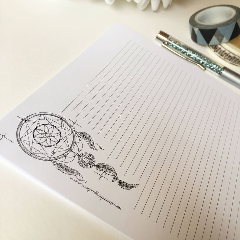 Dreamcatcher Letter Writing Set, Dreamcatcher Stationery Set, Boho Stationery, Cute Stationery, Personal Stationery, Monochrome Paper Set, image 1
