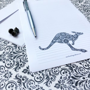 Ensemble australien d’écriture de lettre, stationnement de kangourou, conception de papier d’Aussie, ensemble de lettre de kangourou, papeterie australienne, art australien de faune