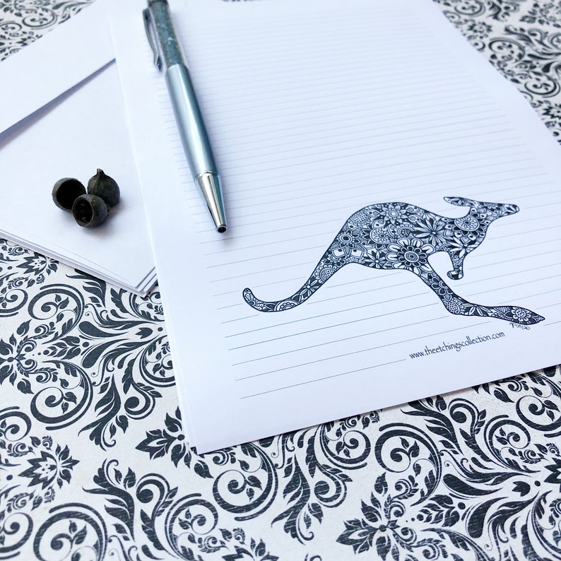 Australian Letter Writing Set, Kangaroo Stationary, Aussie Paper Design