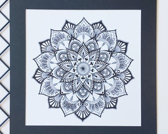 Lotus Mandala Art, Zentangle Mandala, Spiritual Artwork, Yoga Decor, Meditation Decor, Mandala Drawing, Zentangle Art, Detailed Mandala Art