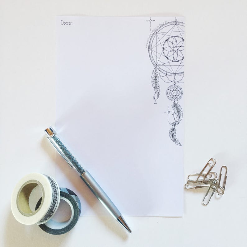 Dreamcatcher Letter Writing Set, Dreamcatcher Stationery Set, Boho Stationery, Cute Stationery, Personal Stationery, Monochrome Paper Set, image 5