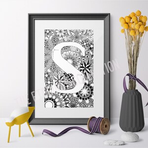 Nombre arte, ABC arte de pared, nuevo regalo del bebé, vivero unisex, arte Zentangle, arte del monograma, arte de la pared de la carta S, decoración del mandala, ideas del regalo del día del nombre