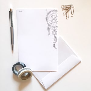 Dreamcatcher Letter Writing Set, Dreamcatcher Stationery Set, Boho Stationery, Cute Stationery, Personal Stationery, Monochrome Paper Set, image 3