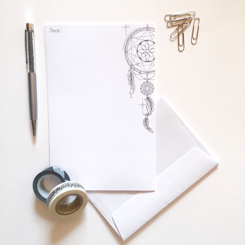 Dreamcatcher Letter Writing Set, Dreamcatcher Stationery Set, Boho Stationery, Cute Stationery, Personal Stationery, Monochrome Paper Set, image 3
