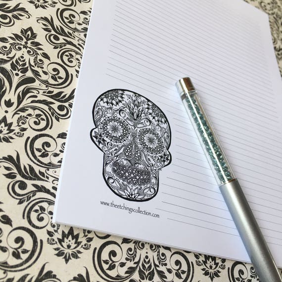 Unique Stationery Set, Sugar Skull Stationery, Letter Writing Set, Note Paper Set, Letter Paper Set, Personal Stationary, Skull Letter Paper