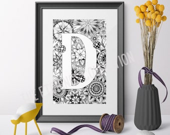 Alphabet Letters, Zentangle Letter, Wall Art Prints, Kids Art Print, ABC Letters, Large Initials, New Baby Gift, Baby Nursery Decor Ideas