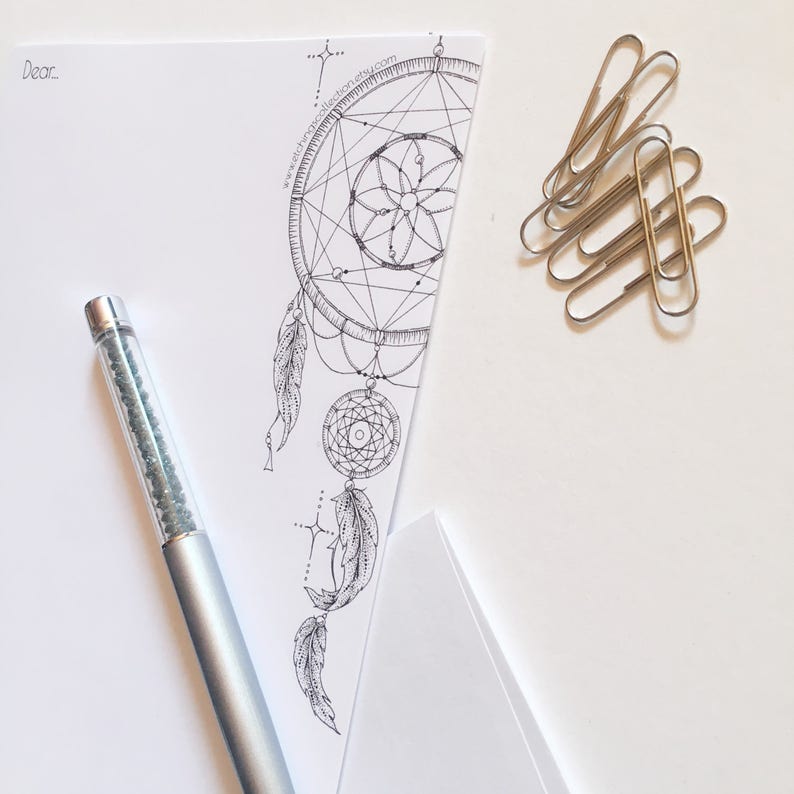 Dreamcatcher Letter Writing Set, Dreamcatcher Stationery Set, Boho Stationery, Cute Stationery, Personal Stationery, Monochrome Paper Set, image 2